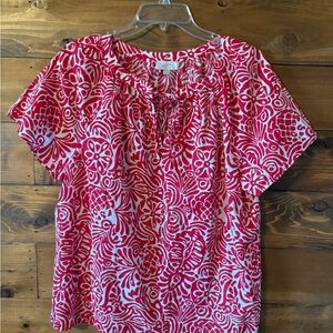 Vibrant Red Patterned Women's Top